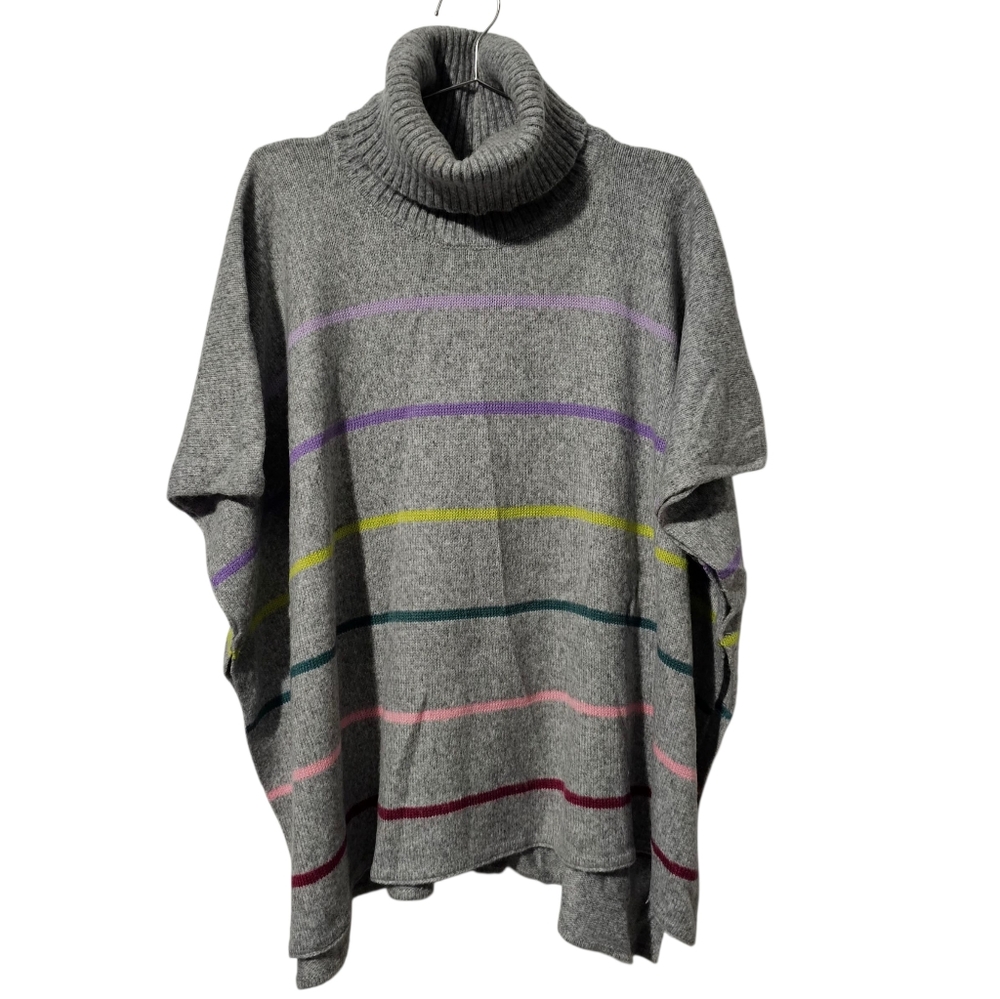 LOFT Turtleneck Wool-Blend Knit Poncho – Grey M/L